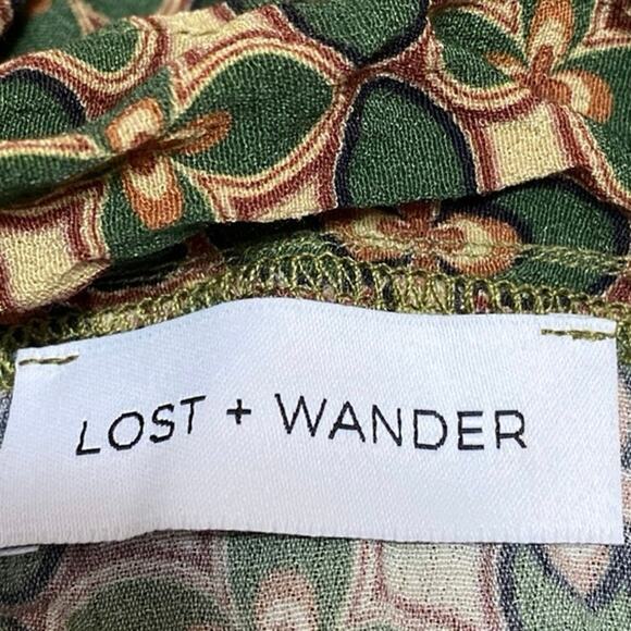 Lost + Wander Multicolor Floral Ruffle Puff Sleeve Tie Front Crop Blouse Top S - Picture 3 of 3